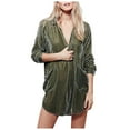 thumbnail image 2 of OSFVNOXV Retro Velvet Shirt Dress for Women Long Sleeve Deep V-Neck Baggy Lapel Blouse Mini Dress with Pockets, 2 of 6
