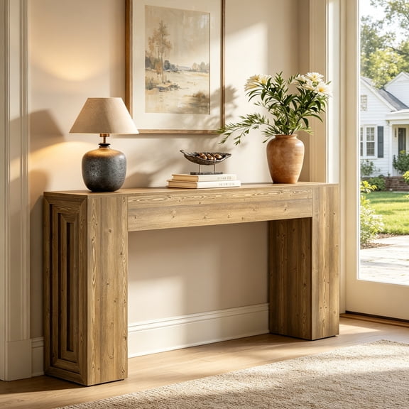 Fnova 63" Console Table, Farmhouse Extra Long Narrow Entryway Table Sofa Table with Thick Tabletop for Living Room, Entryway, Hallway, Foyer