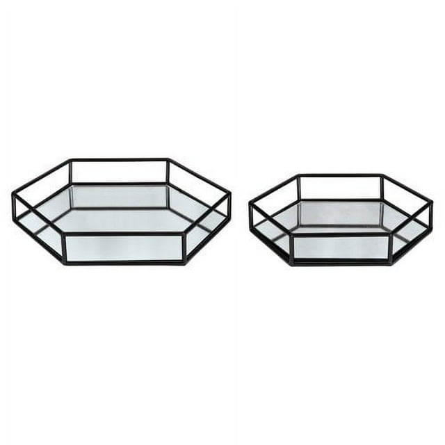 Kate and Laurel Felicia Nesting Metal Mirrored Decorative Trays, 2 Piece, Black