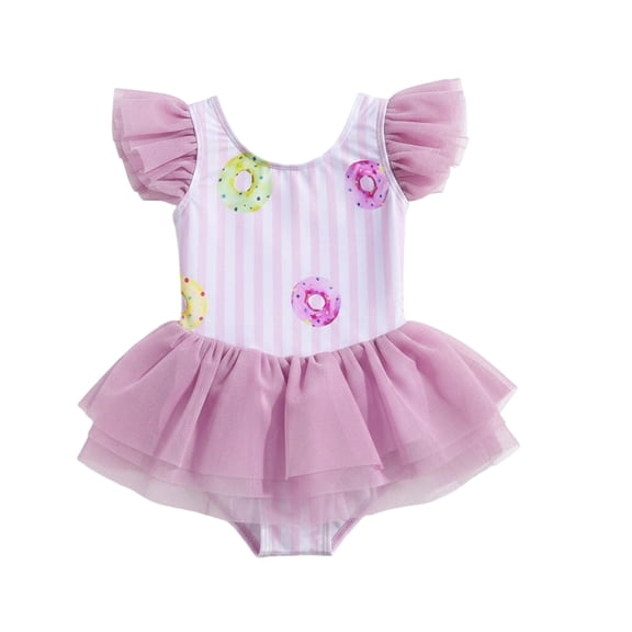 CUZIBR Girls Baby Toddler One Piece Swimsuit Ruffles Sleeveless Crewneck Floral Print Romper With Layered Tutu Skirt Bathing For Kids Stylish Fashionable Beach Pool Swimwear,Pink,2-3 Years
