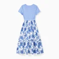 thumbnail image 2 of PatPat Summer Dresses for Women Casual Floral Sundress V Neck Short Sleeve Belted Vacation Midi Dresses, Blue L, 2 of 8