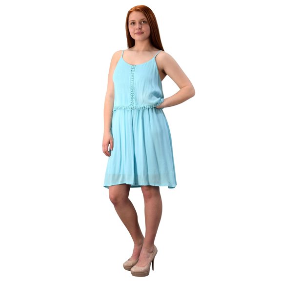 Spaghetti Strap Cut Out Back Lined Overlay Summer Crepe Dress