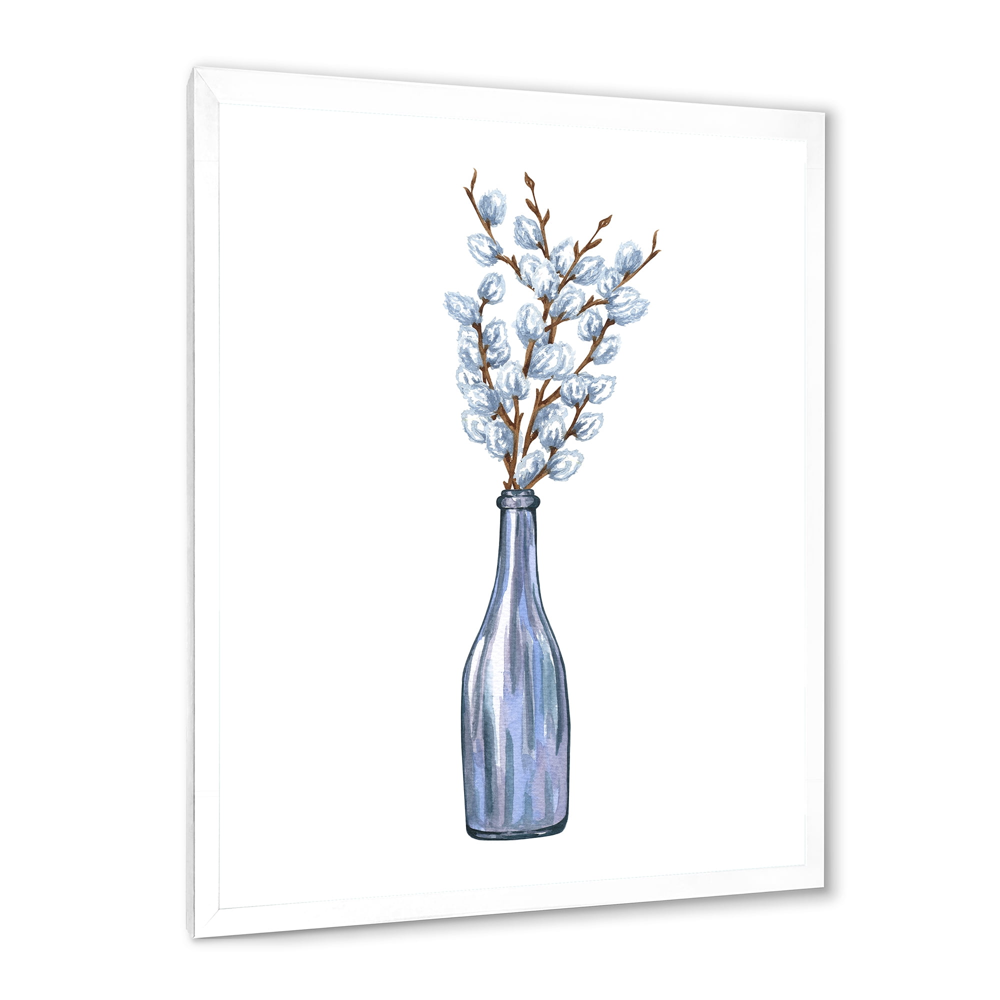 Designart 'Bunch of White Pussy Willow Twigs II' Farmhouse Framed Art Print