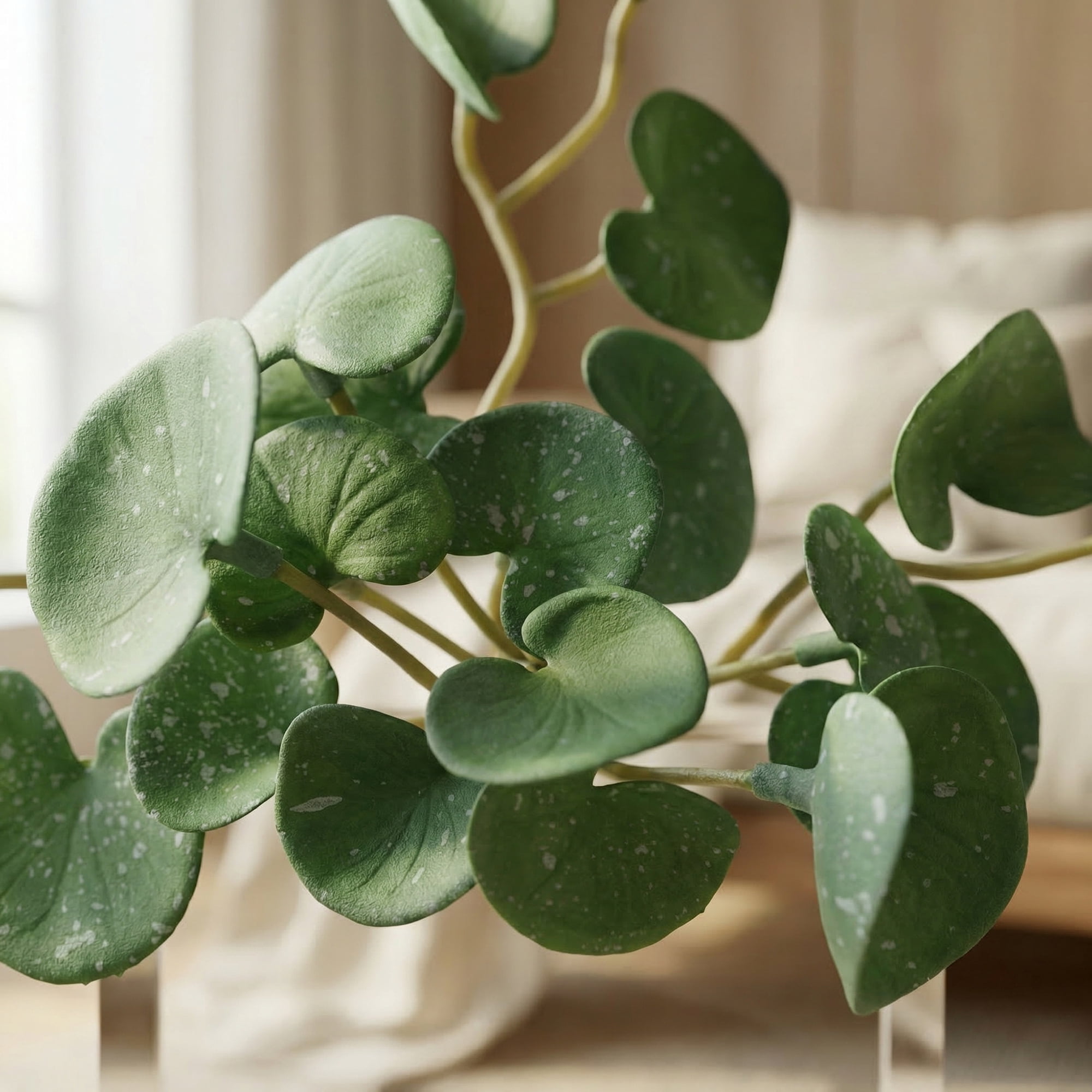 Unique Bargains 10Pcs Artificial Faux Pennywort Money Grass Office 6.7" White Spots Green