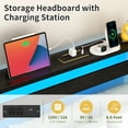 thumbnail image 4 of Yoobure Twin Bed Frame with LED and Charging Station, Wood Platform Bedframe with Headboard, Black, 4 of 10