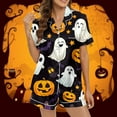thumbnail image 6 of CONFREE Womens Halloween Pajamas Short Sleeve Cartoon Pumpkin Ghost Satin Sleepwear Tops Shorts Hallowmas Pjs For Women Cozy Nightwear, 6 of 8