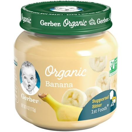 Gerber Organic 1st Foods Banana Baby Food, 4 oz. Glass Jar (Pack of 6)