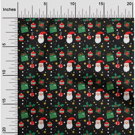 oneOone Polyester Lycra Black Fabric Merry Christmas Craft Projects Decor Fabric Printed By The Yard 56 Inch Wide - AG
