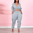 thumbnail image 2 of Women's 2 Piece Outfits Long Sleeve Knot Twisted V Neck Crop Tops Wide Leg Long Harem Pants Fashion Sets Clubwear, 2 of 7