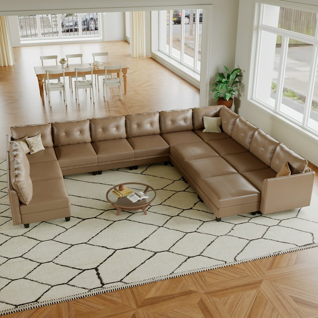 LLappuil Canapé Sectionnel Modulaire, Canapé Sectionnel Modulaire Surdimensionné 14 Places avec Rangement, Canapé en Similicuir Imperméable pour Salon