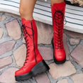 thumbnail image 6 of SACFOF Women Platform Punk Goth Mid Calf Boots Chunky High Heel Side Zip Butterfly Wings Knee High Motorcycle Combat Booties, 6 of 6
