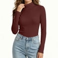 thumbnail image 3 of cocolona Fall Base Layer Tops for Women Mock Neck Long Sleeve Elastic Shirts Solid Color Pullover Slim Blouses, 3 of 7