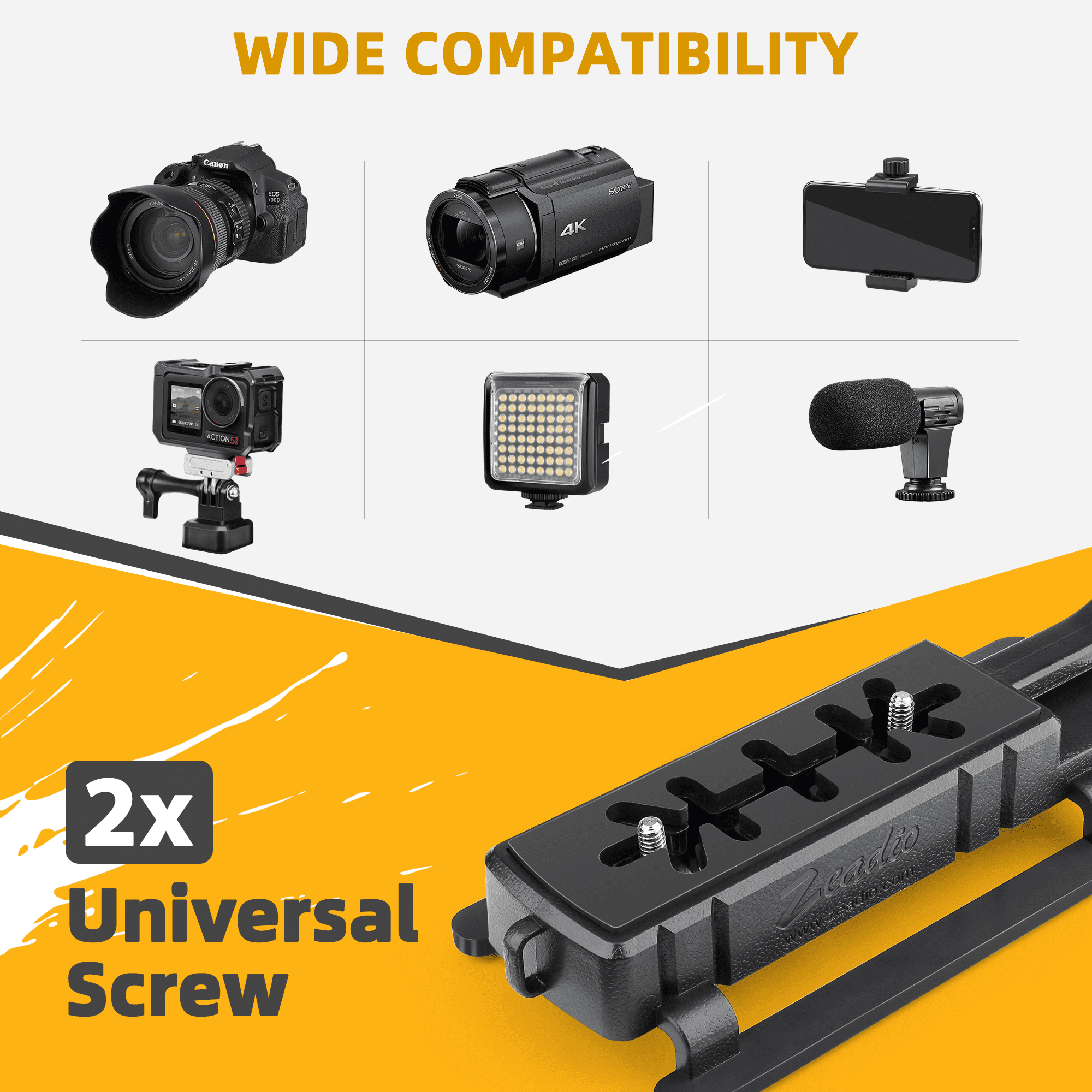 Zeadio Camera Stabilizer, Handheld Stabilizer with LED Video Light and Microphone, Fits for All Camcorder, Camera, DSLR, Action Camera and All Smartphones
