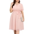 thumbnail image 3 of Vestido Pinup Fashion de talla grande de chifón rosa hasta la rodilla, 3 of 6