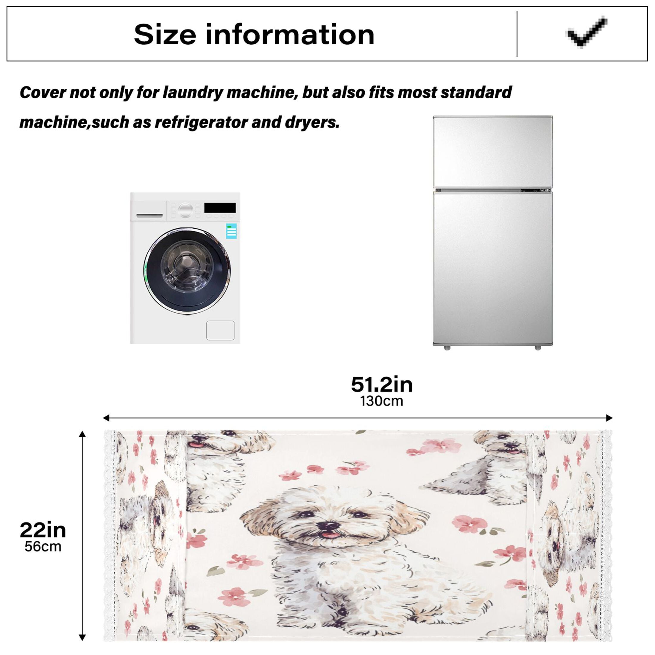 Lovely DogWasher and Dryer Covers Dust-Proof and Oil Resistant Fridge Cover with 4 Storage Pockets Washing Machine Top Cover for Laundry Kitchen Home 51.2 x 22 In