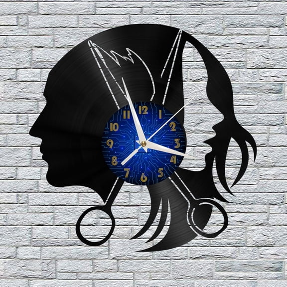 Barber Salon Decor Vinyl Wall Clock, Vinyl Record Clock Wall Art Silent & Non-ticking(12 inchs B)