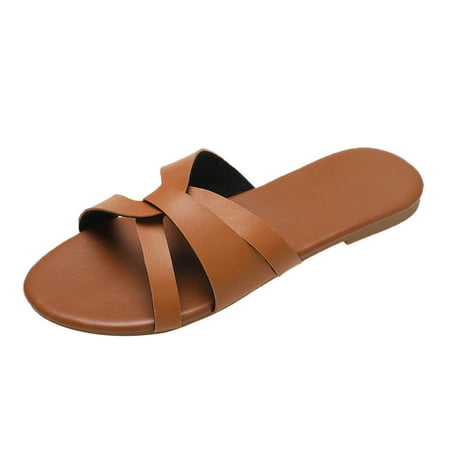 

Sandals for Women Dressy Summer Beach Slip-on Flat Slide Sandals Fashion Comfy Style Crisscross Band Sandals Slippers