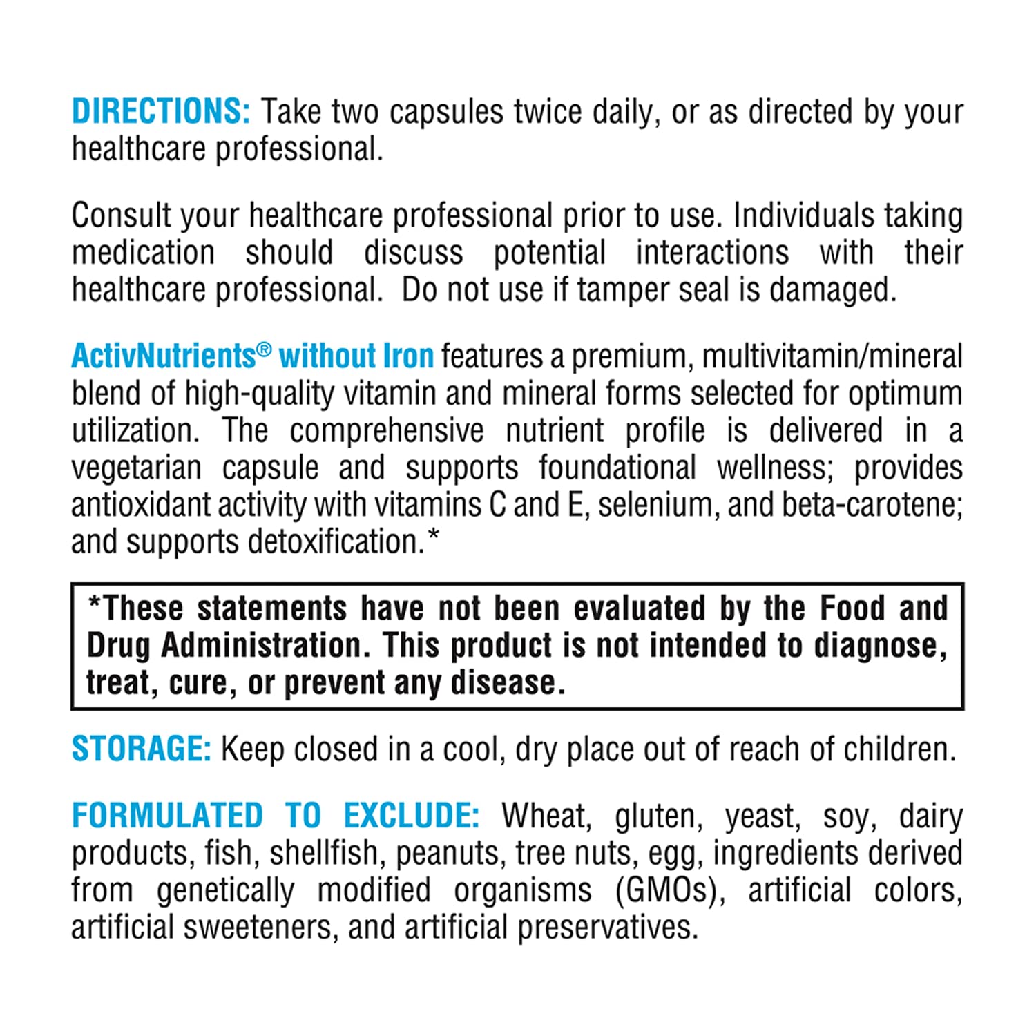 XYMOGEN ActivNutrients without Iron - No Iron Multivitamin for Wellness Support - Energy Production & Immune Support - Antioxidant Activity - Gluten-Free & Dairy-Free - 120 Count