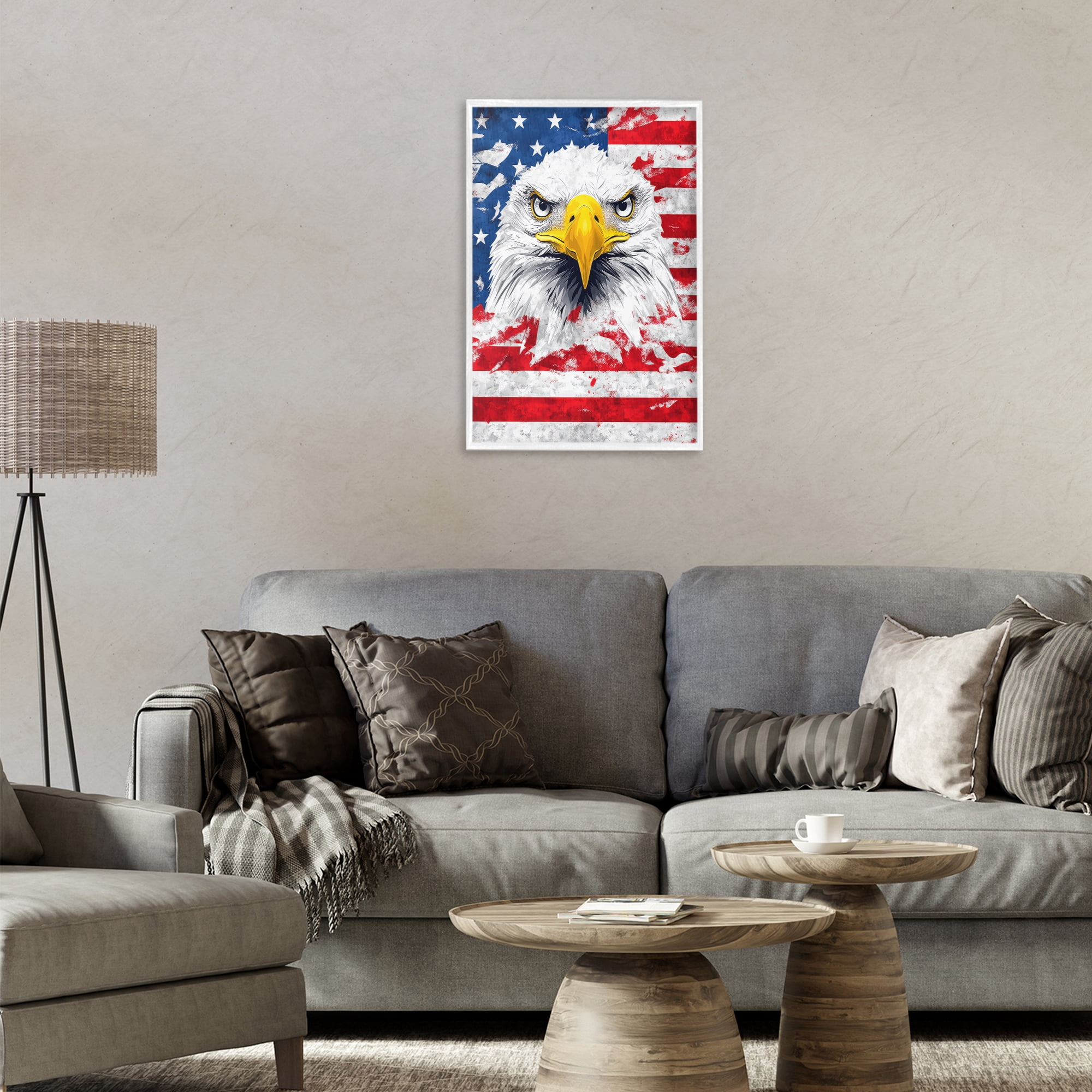 Stupell Industries Patriotic Bald Eagle Flag White Framed Giclee Art, design by The Wands Want
