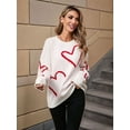 thumbnail image 6 of Women Heart Print Sweaters Long Sleeve Crewneck Oversized Pullover Sweater Cute Love Pattern Knitted Jumper Tops White L, 6 of 9