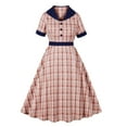 thumbnail image 1 of Ovzne Robes d'Été pour Femmes 2025 Robe Mode Femmes Été Décontractée Col en V Bouton Fermeture Éclair Manches Courtes Imprimé à Carreaux Robe d'Été Manches Courtes Liquidation, 1 of 6