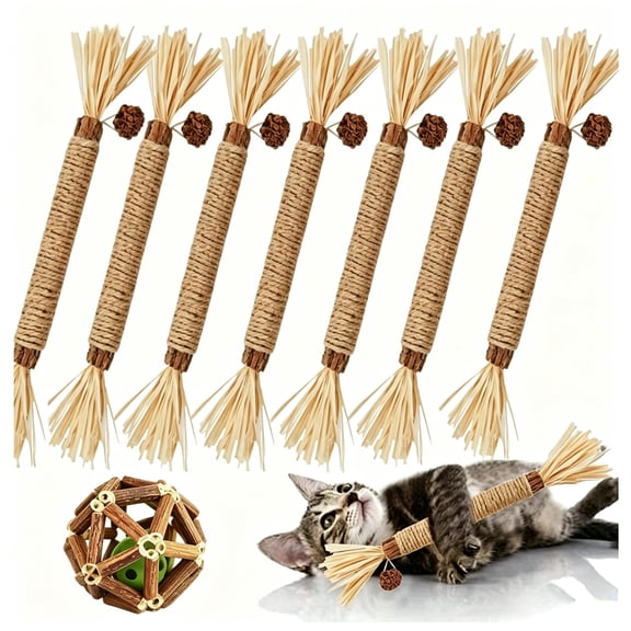 Cat Silvervine Toys 8PCS Natural Chew Stick for Dental Care Teeth Cleaning Catnip Treat for Indoor Kitten Snack Cats Chew Stick