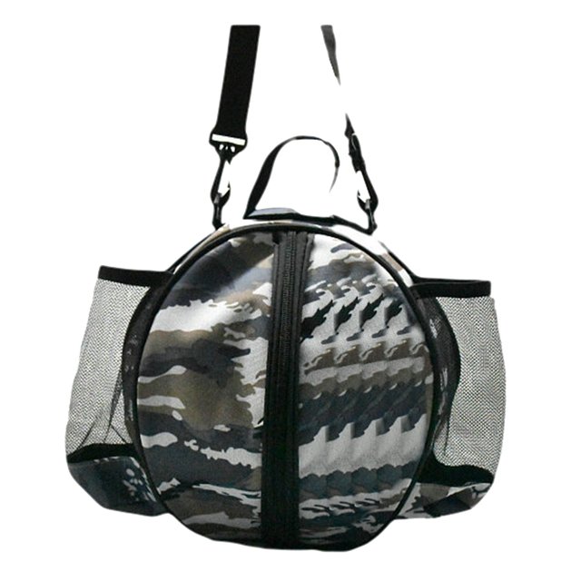 Bolsa redonda de baloncesto bolsa impermeable de gran capacidad Oxford bolsa de baloncesto deportiva al aire libre malla elástica bolsillo camuflaje gris