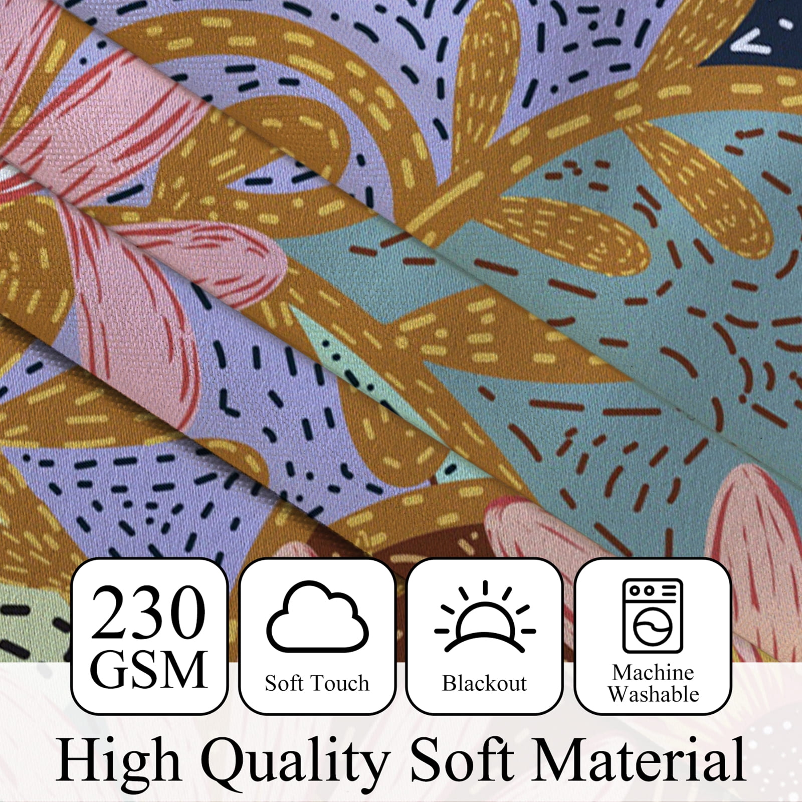 MIZHONA Boho Blackout Curtains for Bedroom,Colorful Floral Printed Room Darkening Curtains Set of 2,42"x63"
