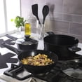 thumbnail image 3 of Oster SmartHandle Advance 13-Piece Nonstick Cookware Set – Matte Black Finish, Induction Base, Detachable Handles, Forged Aluminum, Oven & Dishwasher Safe, With Utensils & Pan Protectors, 3 of 13