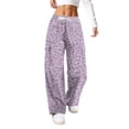 thumbnail image 2 of Womens Pants Leopard Print Elastic Waist Drawstring Wide Leg Cargo Pants With Multi Pockets Casual Loose Fit Athletic Lounge Pants For Daily Streetwear, 2 of 4