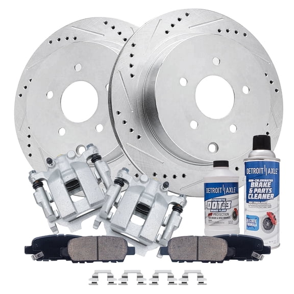 Detroit Axle - Rear Brake Kit for Infiniti JX35 M35H M37 M56 QX60 Nissan Quest Murano Pathfinder Drilled and Slotted Brake Rotors Ceramic Brakes Pads Brake Caipers Replacement: 12.13" inch Rear Rotor