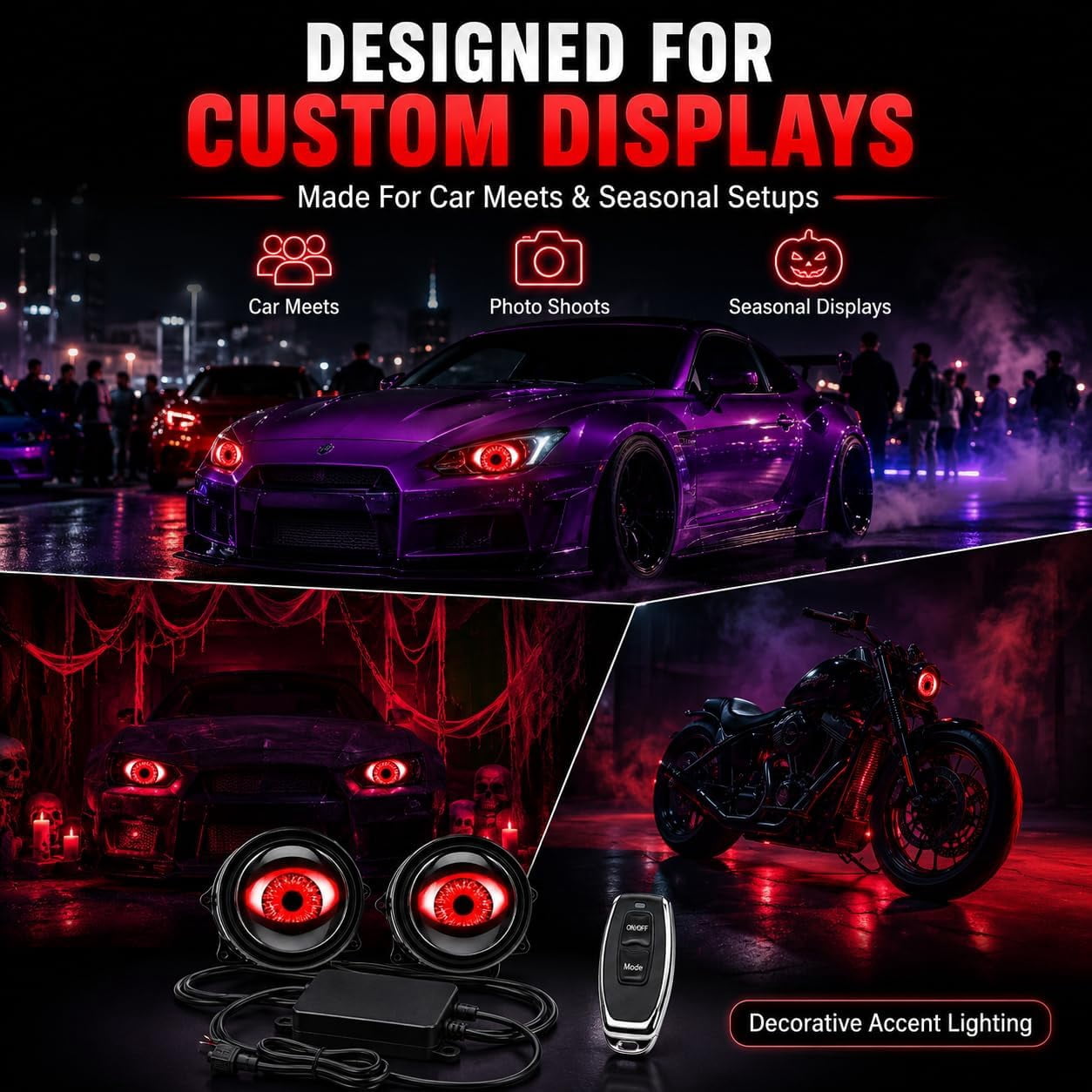 Ghost Lens Headlights, Demon Eye Headlights, 2pcs 33 Modes, Remote Synchronization, Demon Eyes LED Headlight Kit for Car, SUV, Motorcycle