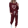 thumbnail image 2 of Puntoco Ropa de dormir para mujer, conjunto de pijama de invierno con estampado de letras, cuello redondo, manga larga, pantalones, ropa informal para el hogar, 2 of 4