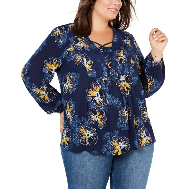 Style & Co. Blusa con cordones para mujer, azul, 2X
