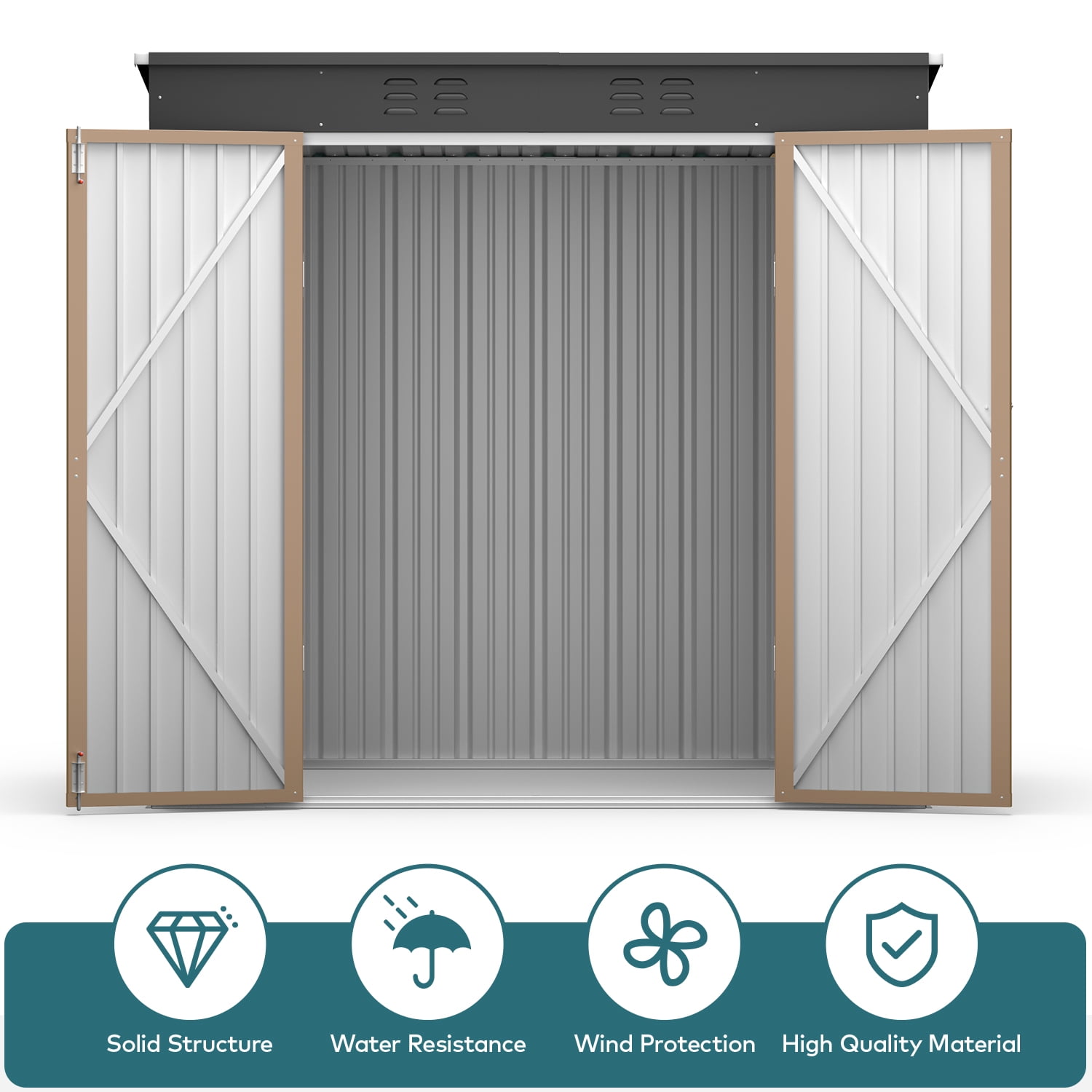 Lofka 6 x 4ft Metal Storage Shed, Garden Shed with Double Lockable Doors, Waterproof Shed & Outdoor Storage Clearance for Backyard Patio Lawn, Brown