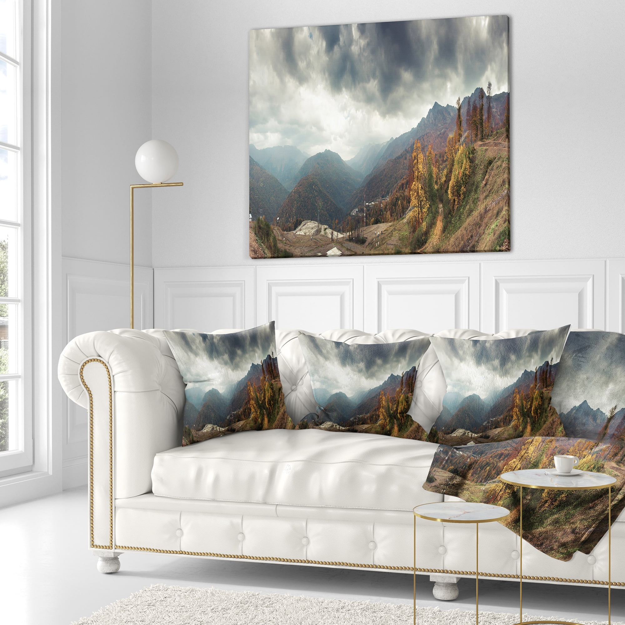 Designart Caucasus Mountains White Panorama - Landscape Printed Throw Pillow - 18x18