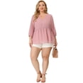 thumbnail image 3 of Plus Size Chiffon Tops for Women's Babydoll Long Sleeve Swiss Dots Blouses Pink 2X, 3 of 7