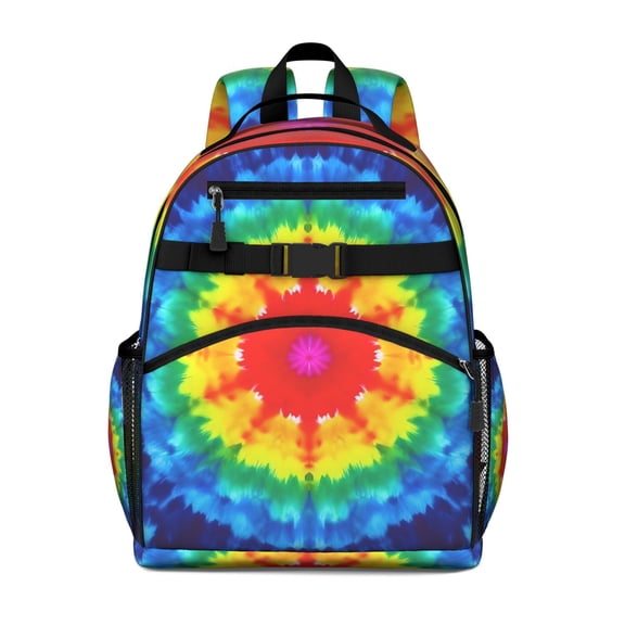 Colorful Rainbow Tie Dye Spiral Pattern Backpack for School,Cute School Bag,Schoolbag with Adjustable Shoulder Straps & Padded Back,15.25"x11.5"x5.25"
