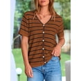 thumbnail image 6 of FreshPretty Women's Short Sleeve Sweater Spring Summer Crochet Knit Tops V Neck Striped Button Down Dressy Casual Blouses, 6 of 9