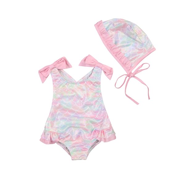 Xingqing Kids Fish Scale Print Round Neck Sleeveless One Piece Swimwear Cap 130 Walmart Com Walmart Com