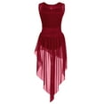 thumbnail image 2 of Kaerm Girls Lyrical Dance Costume Sleeveless High-low Hem Morden Contemporary Flowy Leotard Dress Burgundy 6, 2 of 8