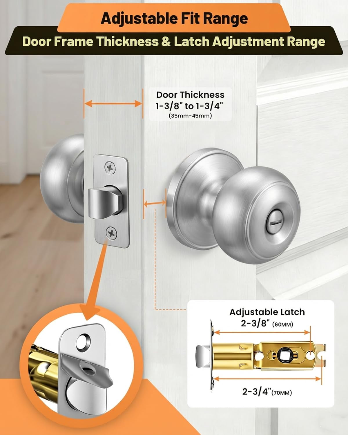 Black Door Knobs, 10 Pack Privacy Door Knobs Interior Door Knob for Bedroom/Bathroom Keyless Doorknobs Interior/Exterior Lockset, Black Modern Design Door Hardware