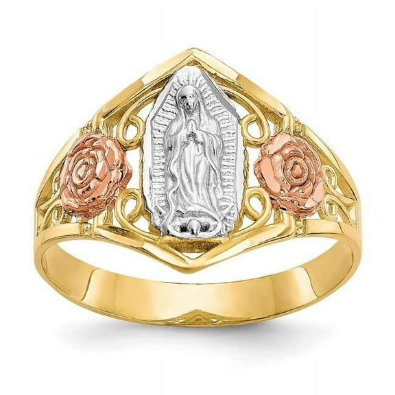 10K Two-Tone & Rhodium Our Lady of Guadalupe Ring - Size 6