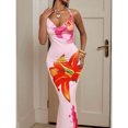 thumbnail image 3 of Multicolor Womens Deep V Floral Print Fitted Backless Maxi Dress With Spaghetti Straps For Summer Party Or Vacation, 3 of 8
