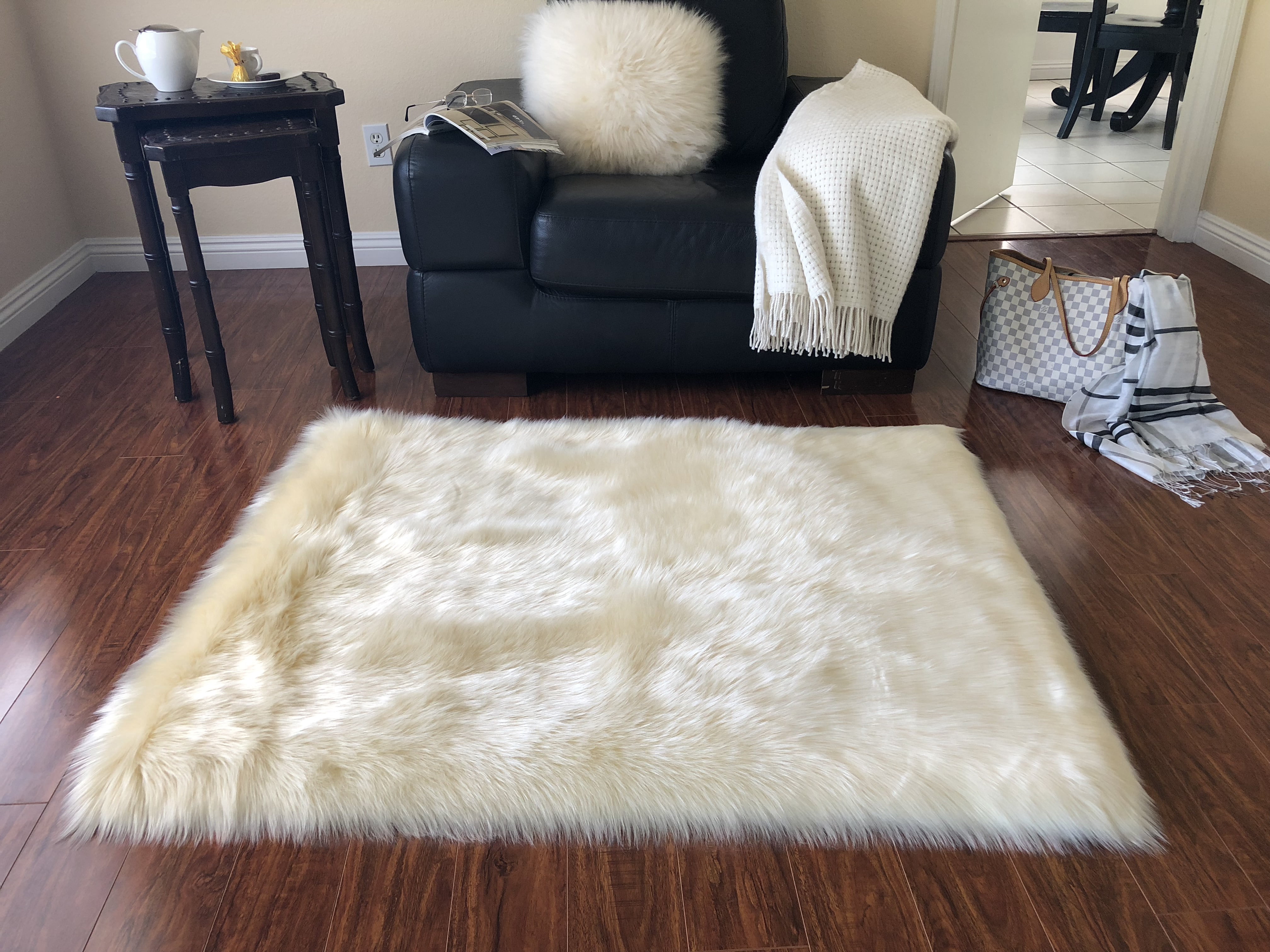 Camel Beige Throws Area Rugs Faux Fur Sheepskin Shaggy USA Handmade Accents Home 
