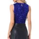 thumbnail image 3 of INSPIRAR CHIC Top sin mangas de lentejuelas para mujeres, blusa corta de cuello redondo, brillante y chispeante, para fiestas y salidas nocturnas, talla XL, azul real, 3 of 6