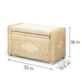 thumbnail image 4 of Bruno Handmade 32 Inch Rattan Wicker Chest Storage Trunk Organizer Ottoman W/Cushion Natural Color, 4 of 7