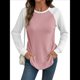 thumbnail image 2 of Tops Casuales de Punto Gofre con Cuello Redondo y Larga con Bloques de Color para Mujer Rosa XL, 2 of 10
