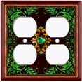 thumbnail image 3 of Metal Light Switch Plate Cover Elegant Maroon Green Leaf Damask Frame FRA027, 3 of 13