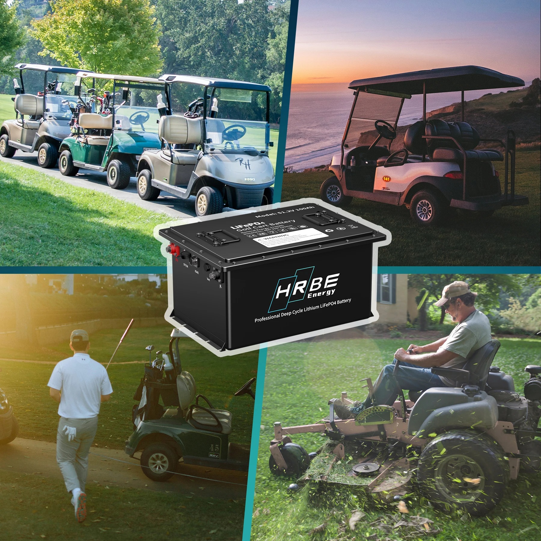 48V 100Ah Lithium Golf Cart Battery, 200A BMS with Touch Monitor, HRBEENERGY 8000+ Cycles Lifepo4 Club Car Battery